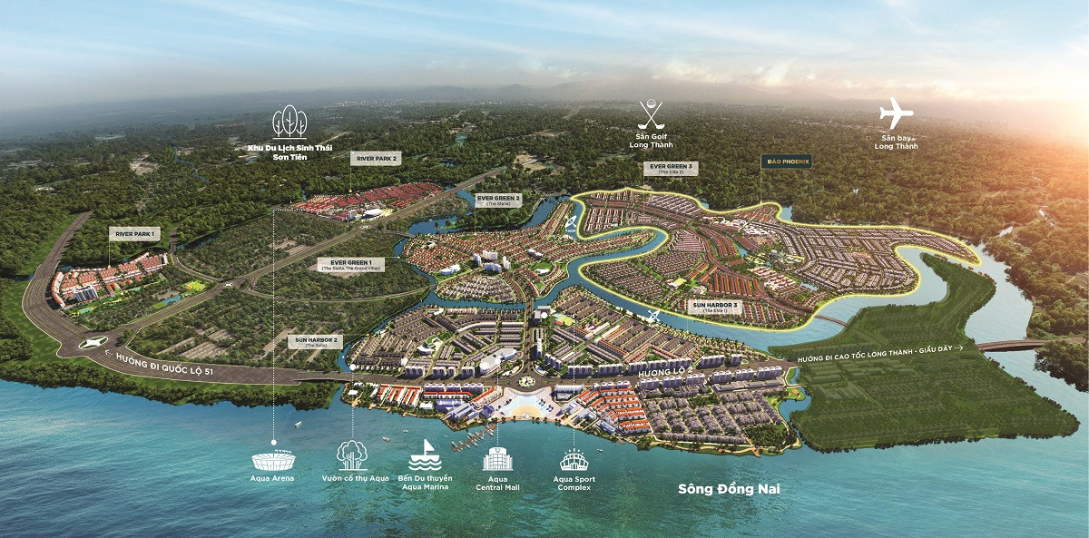 Mặt bằng tổng thể toàn dự án Aqua City & Các phân khu đang mở bán.